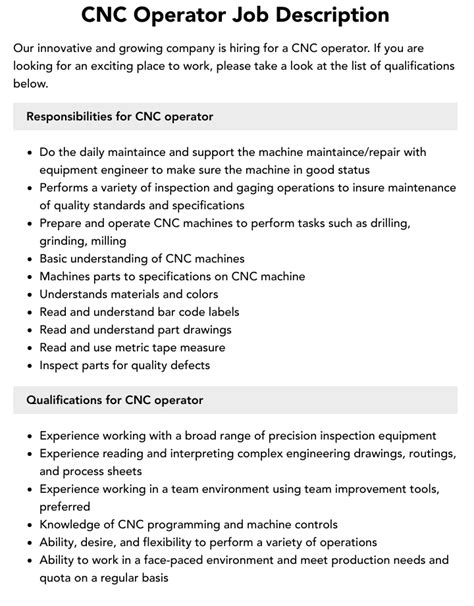 cnc and plc machine operators job description|cnc machine operator job description template.